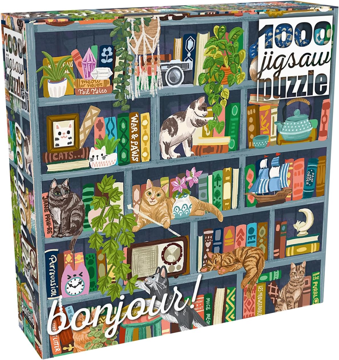 Buffalo Games - Bonjour - Olivia Gibbs - Cats at Home Library - 1000 Piece Jigsaw Puzzle for Adults - Challenging Puzzle Perfect for Game Nights