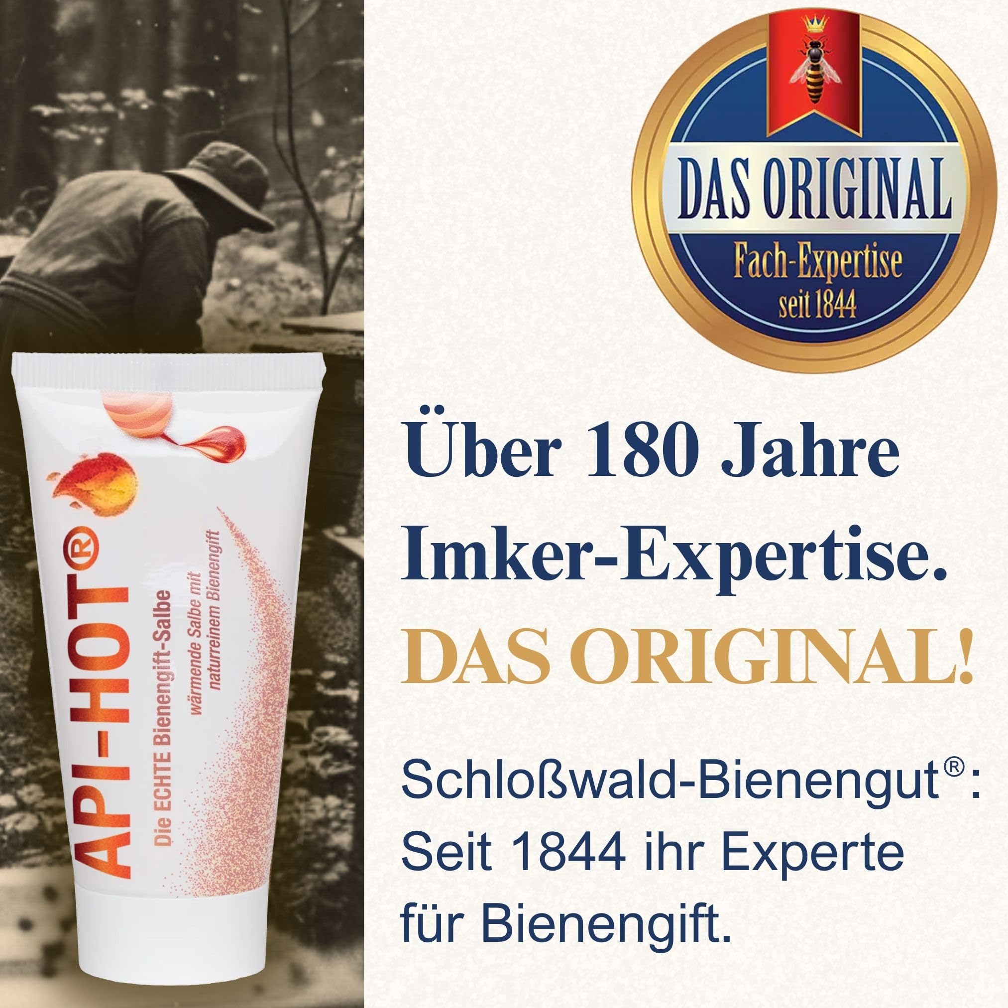 API-HOT – Die ECHTE Bienengiftsalbe – Wärmecreme mit naturreinem Bienengift, Capsaicin & Allantoin – Muskel- & Gelenkpflege – Spezialpflege – Seit 1844 – das Original aus Deutschland – 50 ml