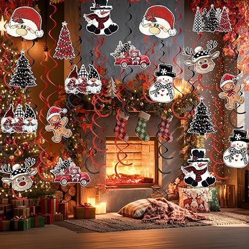 Miniatura 2 de Horaldaily 30 piezas de decoración de remolinos colgantes de Navidad, árboles de Navidad, camión, muñeco de nieve, Papá Noel, gnomo, fiesta,