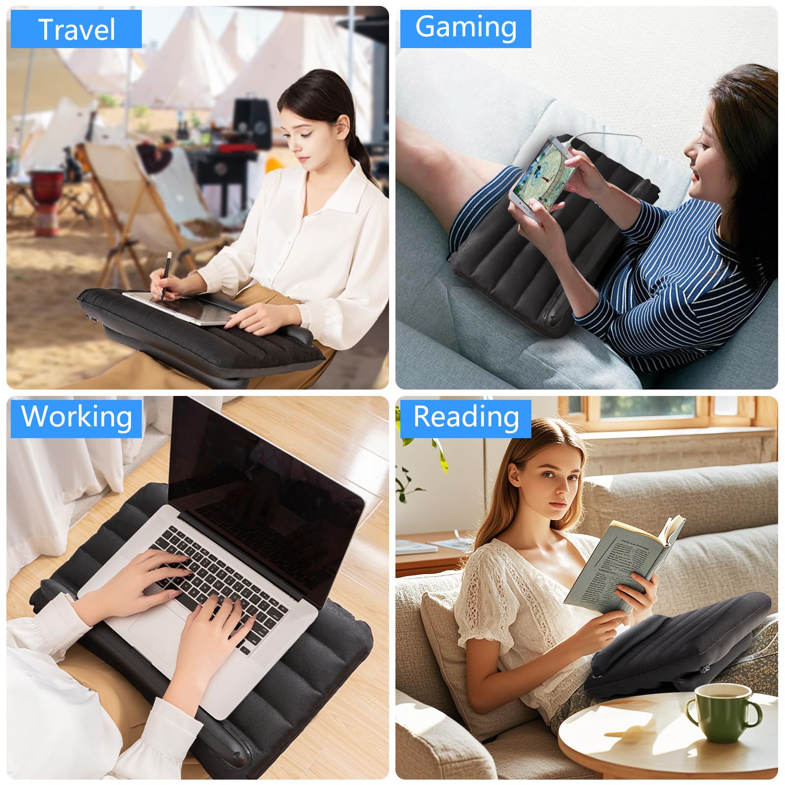 Ln11 Scrivania Gonfiabile Portatile Per Laptop Fino A 15,6'' – Tavolo Da Letto, Divano E Viaggio – Impermeabile E Antiscivolo