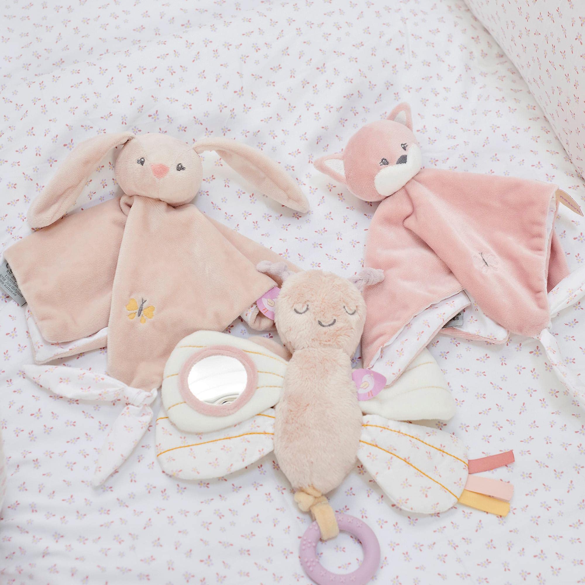 Nattou Active Toy Butterfly Made of Polyester with Various Activities, Approx. 30 cm, Alice and Fries, Dusky Pink - Image 3
