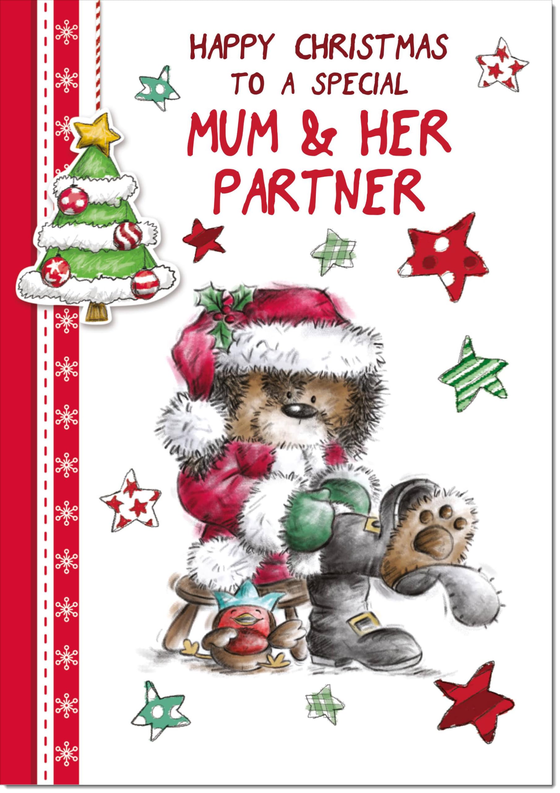 doodlecards Mum and Partner Christmas Card Cute Bear Large A4 Size Christmas Card for Mum & Partner with Plain Envelope — image 1