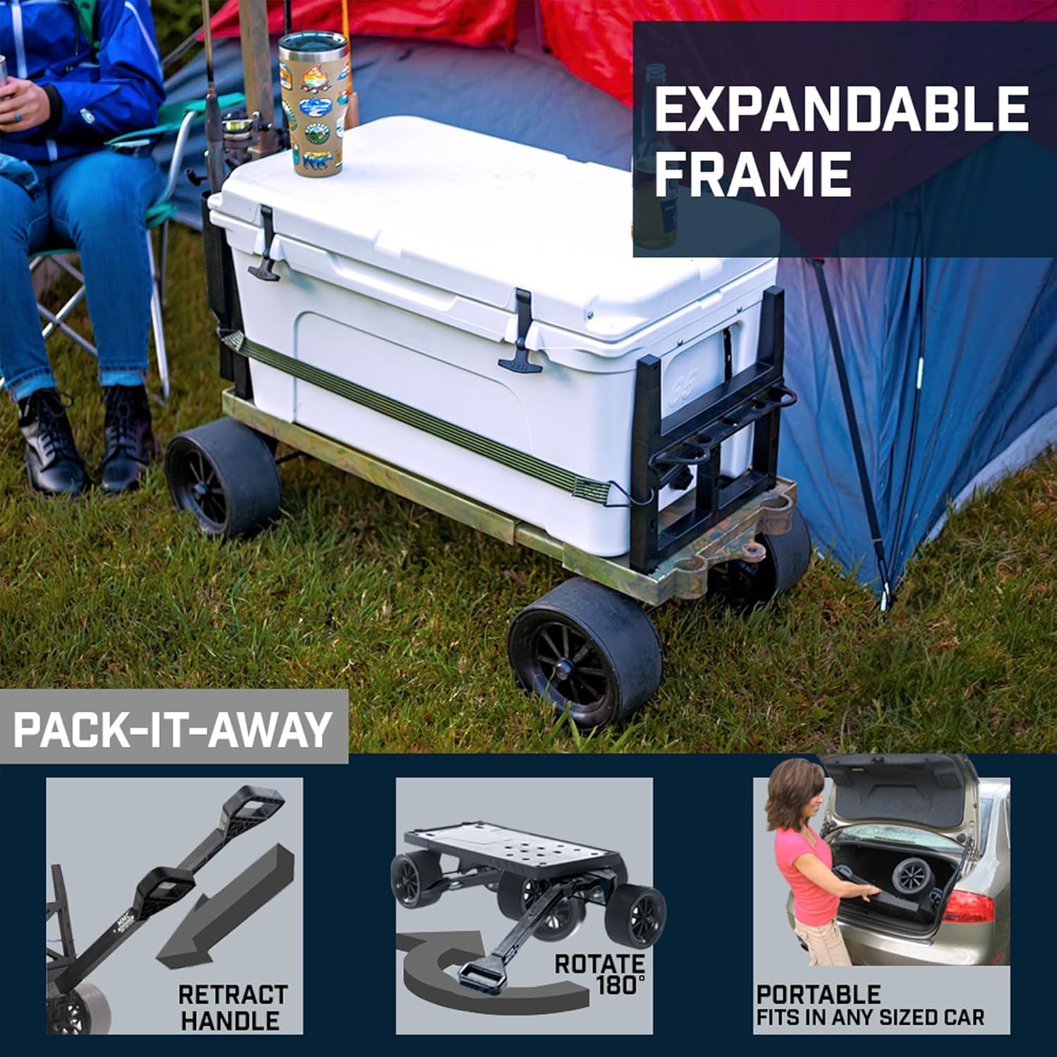 Mighty Max Cart Collapsible Outdoor Utility Wagon Double Decker, 250 Heavy Duty Capacity, Gardening Yard Recreational Sports Camping All-Terrain Cooler Wheels with Rod Holders, Camo