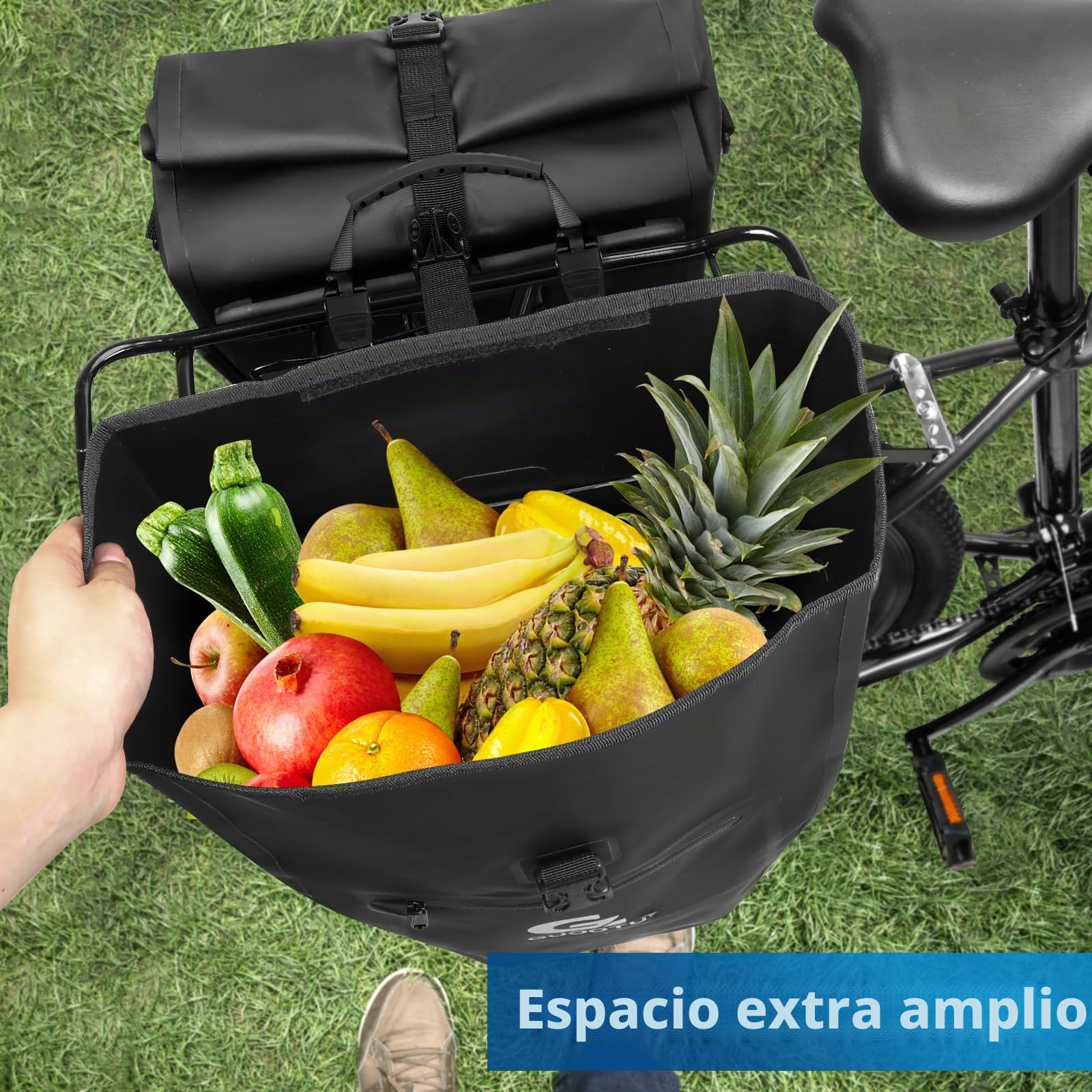 GUOOTU Juego de 2 alforjas para portaequipajes de 48 L, de lona trasera, con reflectores, con asa y correa para el hombro (negro, 24 L, 2 unidades)
