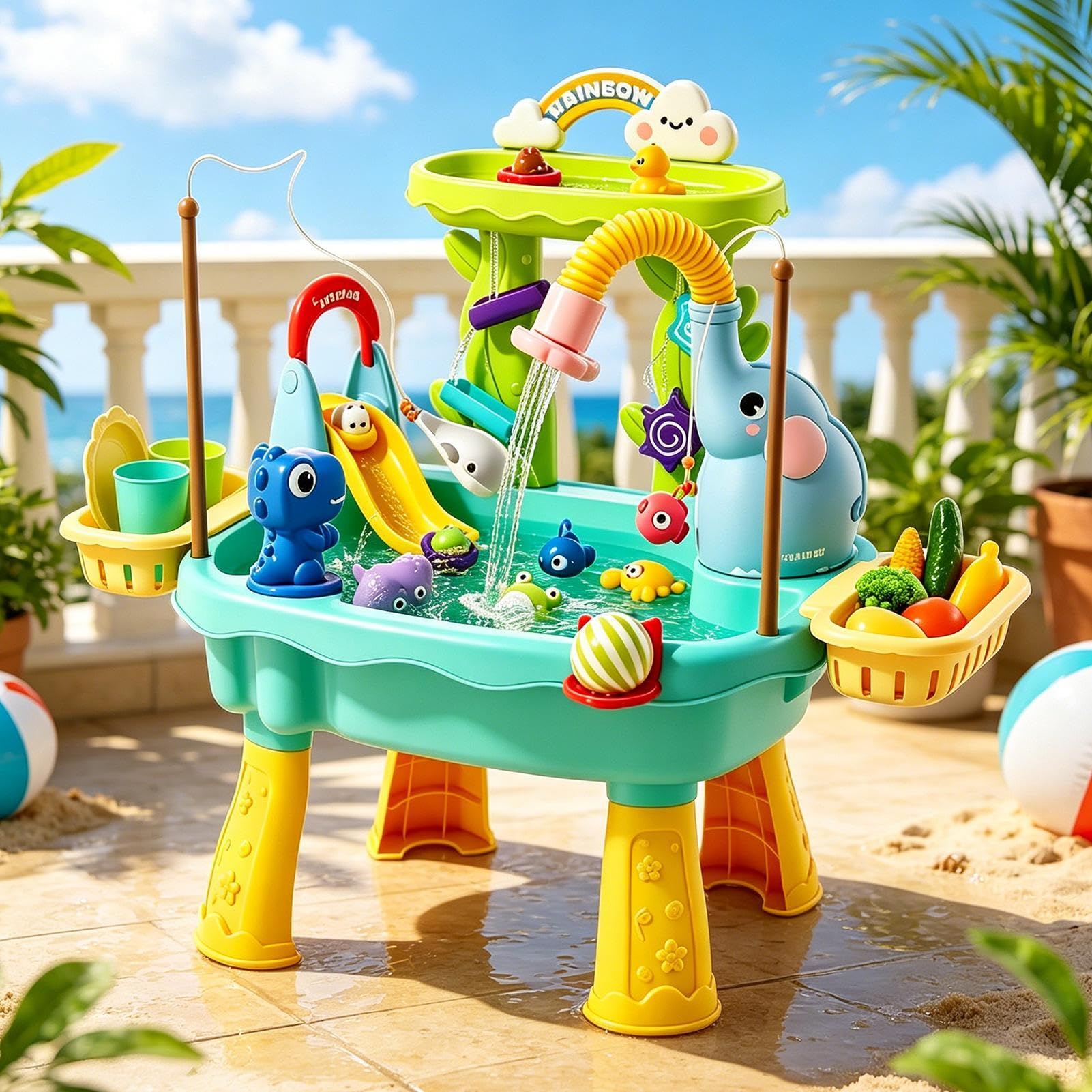 Stolik Wodny Na Zabawę Letnie Zabawki Gra Wędkarska Z Motywem Słonia | Stolik Aktywności Na Lato, Plażę, Park, Kemping, Taras, Do Przedszkola, Dla Chłopców I Dziewczynek W Wieku 4-8 Lat