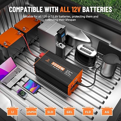 Miniatura 2 de Inversor de corriente de 3000 W de 12 V CC a 110 V120 V CA convertidor para RVcamiónbarcocampamentoinversor de energía solar fuera de la red para