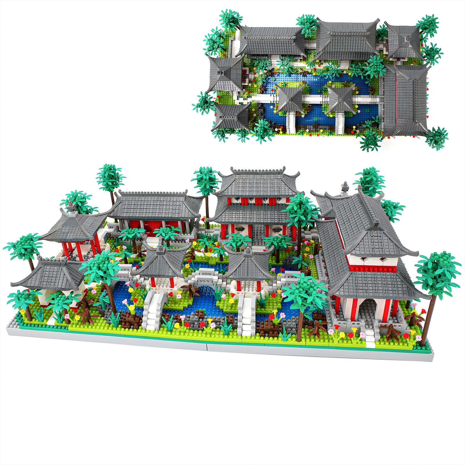Seyaom Micro Mini Chinese Architecture of Suzhou Garden with Trees Building Blocks Set-Back Garden