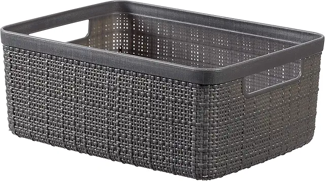 Keter Jute Storage Basket 5L Rectangular Dark Grey - Eco-Friendly Plastic Container