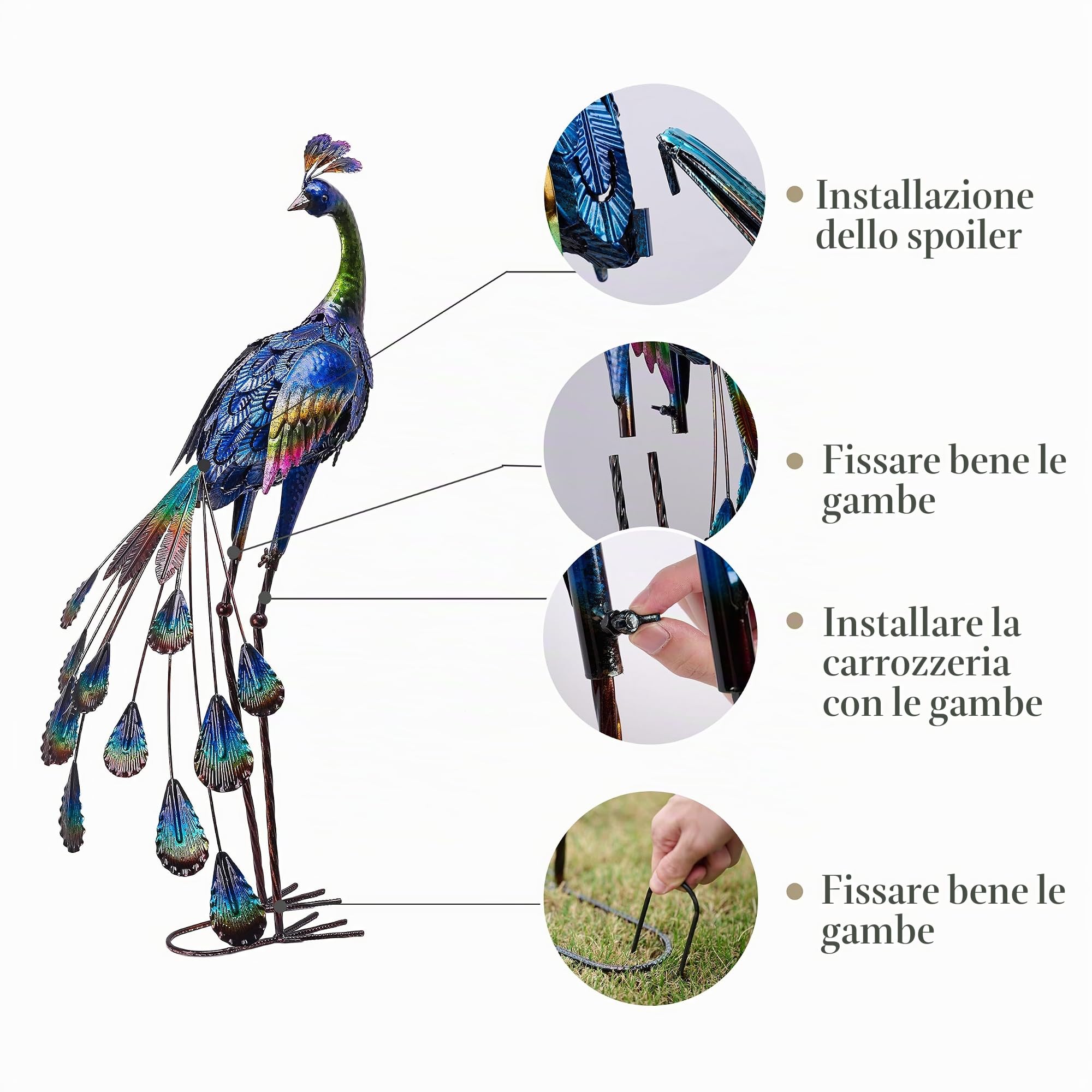 TERESA'S COLLECTIONS Grandi ornamenti da giardino all'aperto, regali per donne, splendide statue da giardino in metallo pavone in piedi, sculture da giardino per prato, 57 cm di altezza