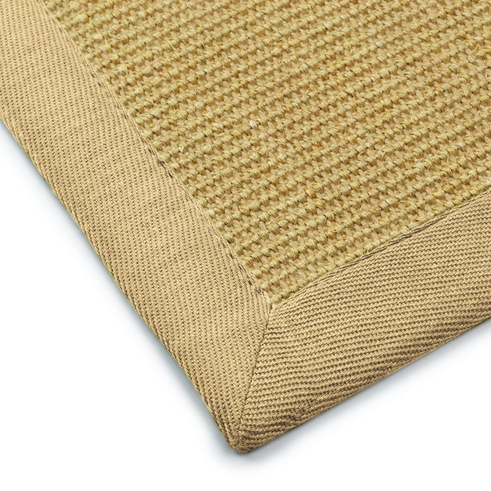 KARAT Tapis en Sisal Amazonas 100% Naturel avec Bordures en Coton - Antistatique Antidérapant- Dos antidérapant en Latex, Tapis élégant écologique pour Salon Chambre Couloir (Nature, 200 x 200 cm)