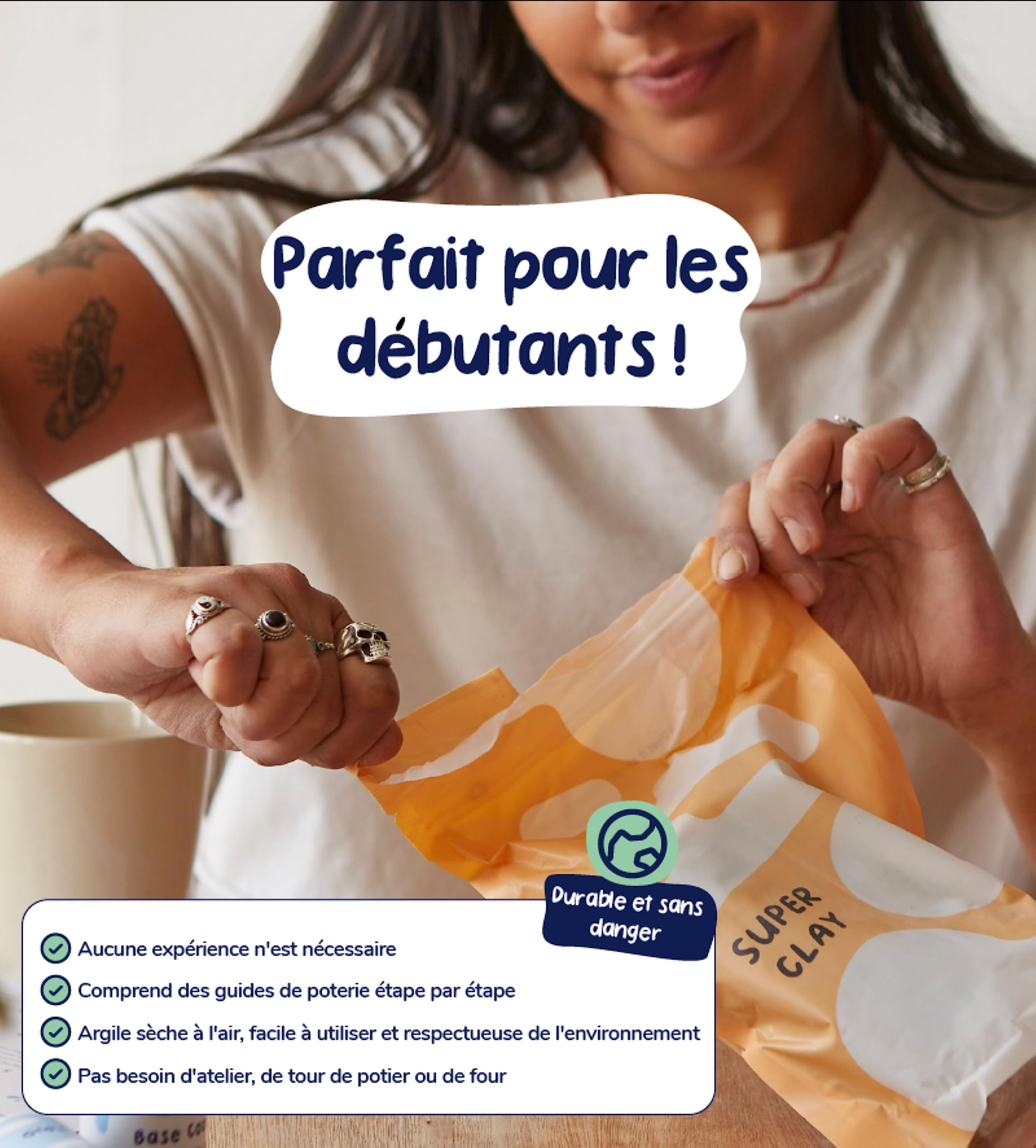 Pott'd Kit Argile Autodurcissante Prête à l'Emploi pour Poterie sans Cuisson - Kit pour Débutants avec Outils, Peintures, Pinceaux, Enduit d'Étanchéité & Guide Pratique Inclus