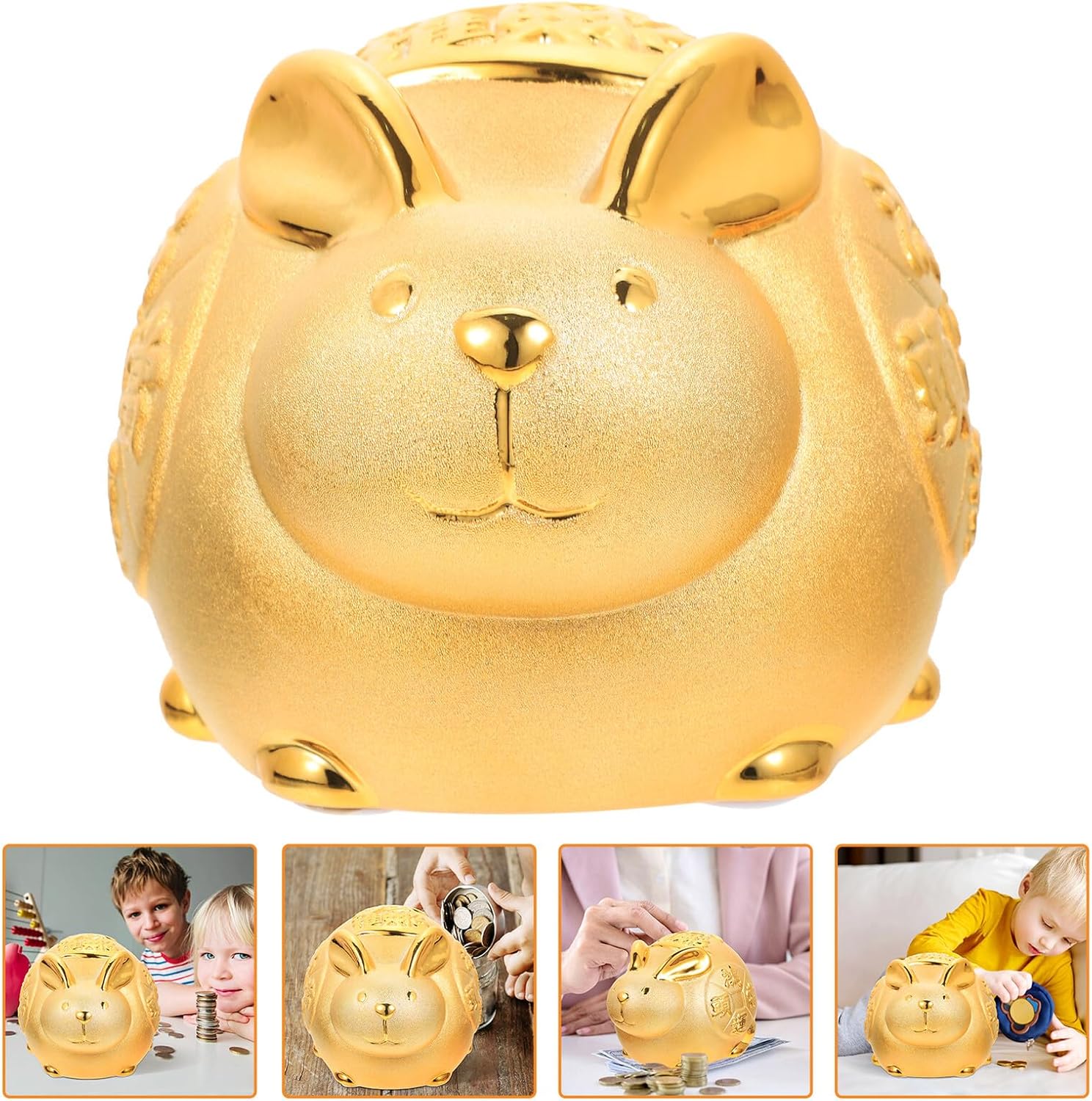Uonlytech Golden Rabbit Piggy Bank Ceramic Money Jar for Bedroom Decor Cute Bunny Coin Container for Money Saving Desktop Ornament Gift for Family and Friends