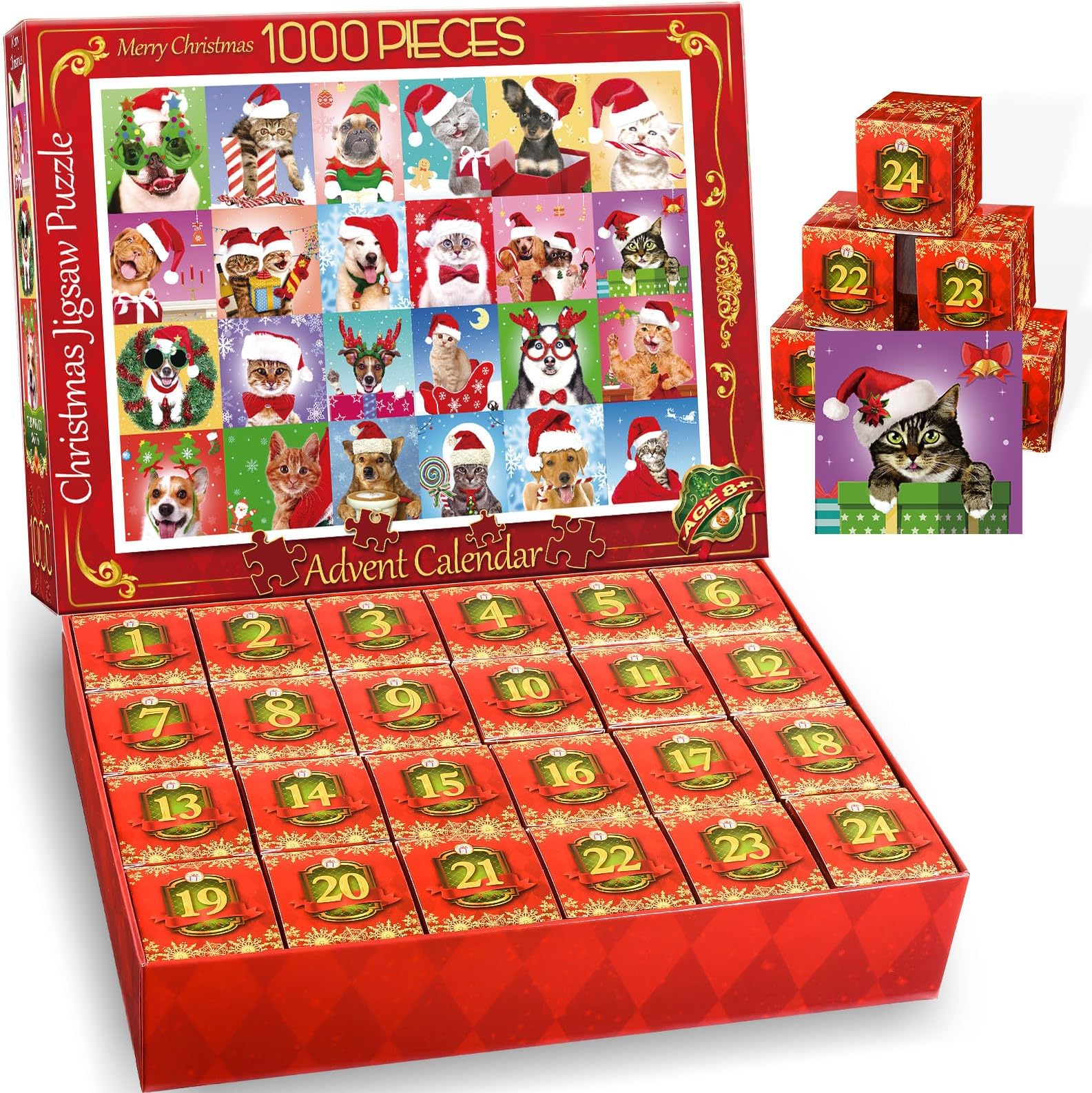 Geebiiny Advent Calendar 2024 Women Men About Pet Emoticon Jigsaw Puzzles for Adults 1000 Toys for Women Men 1000 Piece Jigsaw Puzzles Christmas Xmas Gifts for Women Men Adult Puzzles