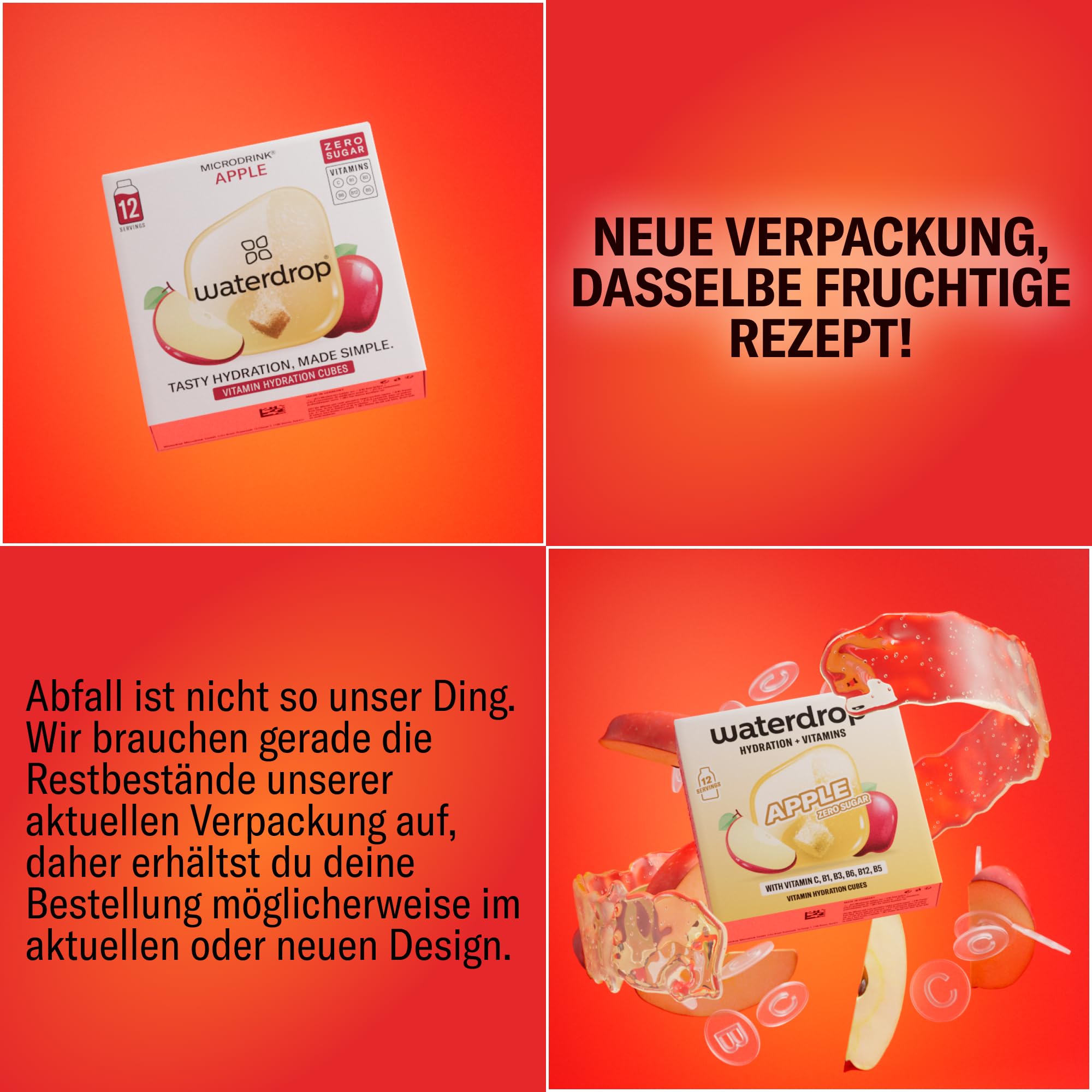 waterdrop® Apfel & Beeren Mix – 48 Waterdrop Würfel in 4 verschiedenen Sorten – Zuckerfreier Durstlöscher & Alternative zu Getränkesirup und Geschmackspulver – Flavour Drops - Microdrink Set