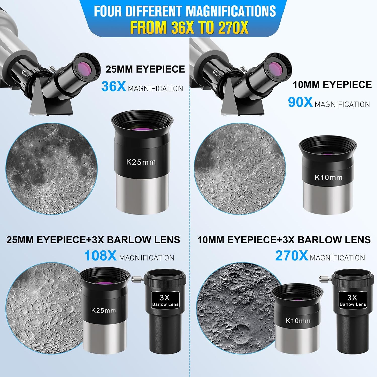 Telescope for Adults High Powered Astronomical,80mm Aperture 900mm Professional Refractor Telescopes for Astronomy Beginners 36-270X FMC with AZ Mount Tripod,Carrying Bag,Phone Adapter - Image 3