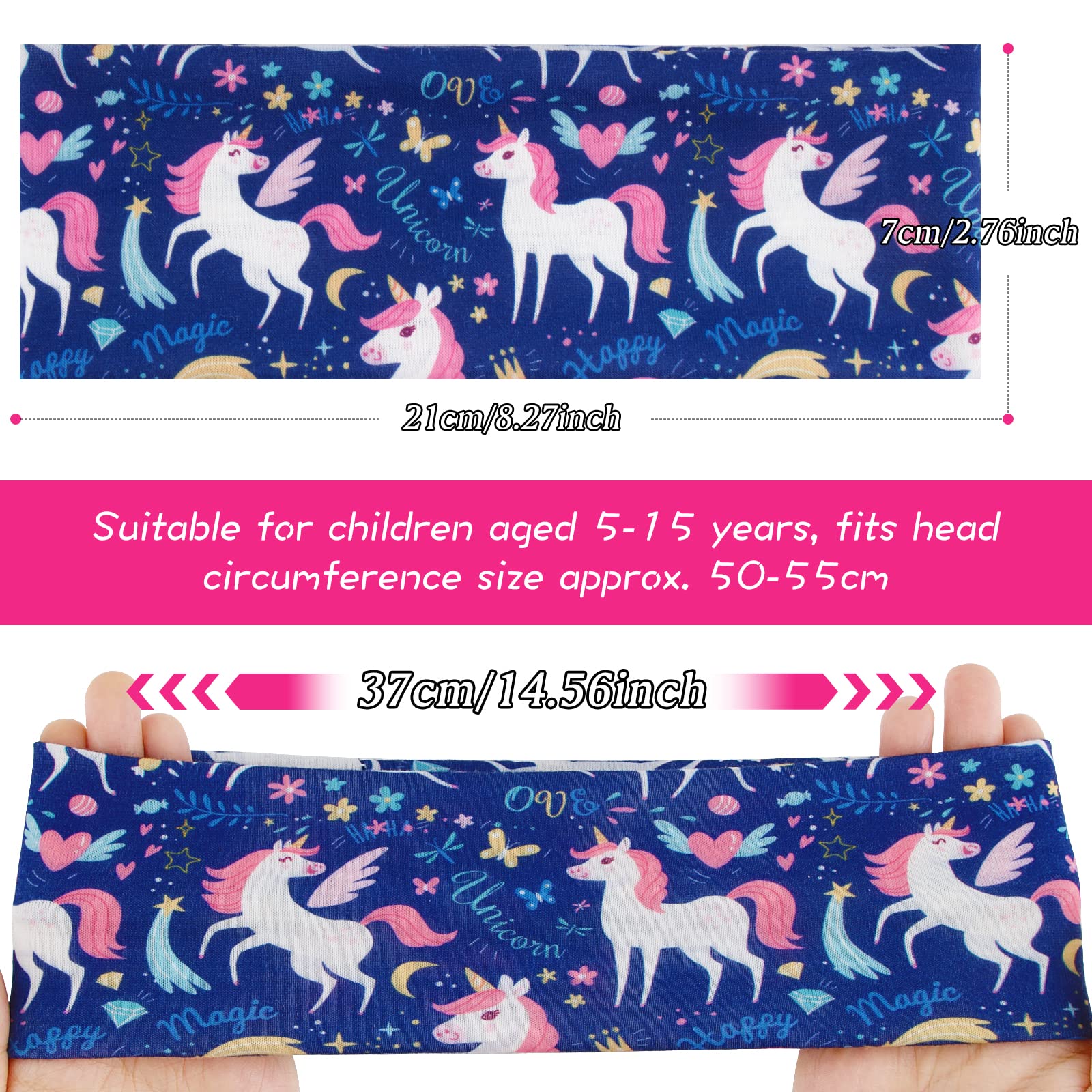 BETESSIN 5pz Fasce per Capelli Bambina Unicorno Fascia Fasce Elastiche Turbante per Decorazione Capelli Bambina Bimba 5-15 Anni