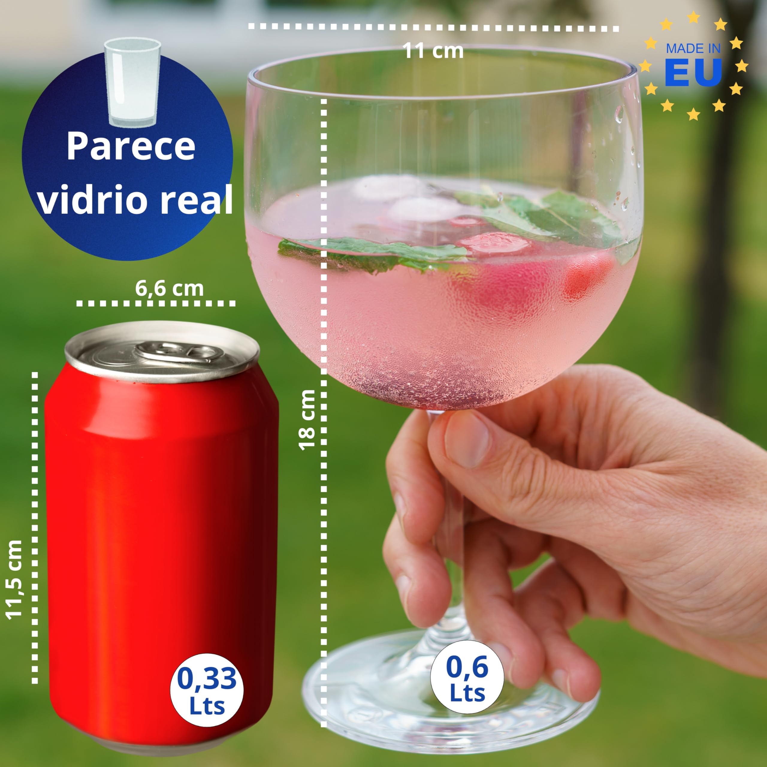 Vieira Home Copas Gin Tonic vasos plastico duro reutilizable irrompibles modernos cocktail | Juego de 4 vasos sin bpa 0,6L |Hecho en U.E.