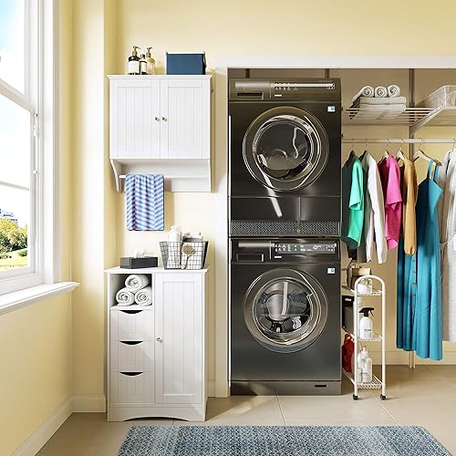 Miniatura 4 de RiverRidge Ashland - Armario de suelo de 1 puerta y 3 cajones, tamaño único, color blanco Blanco,Gris