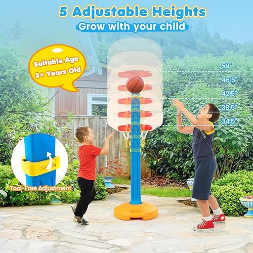 Miniatura 2 de Soporte de baloncesto para niños de HOMGX, juego de baloncesto de puntuación fácil con altura ajustable, soporte de baloncesto para deportes de