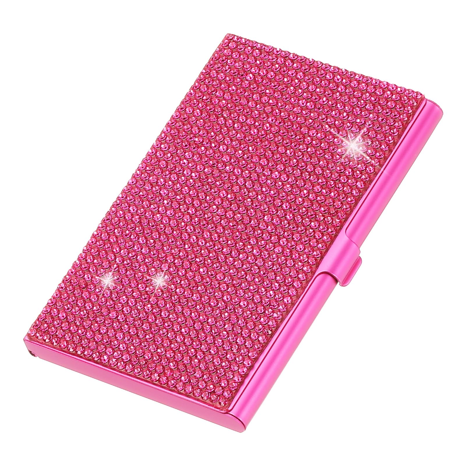 PATIKIL Rhinestone Business Card Holder, Alloy Name Card Holder Bling Pocket Card Holders Organizer Cards Display for Women Office Exhibition, Rose Red