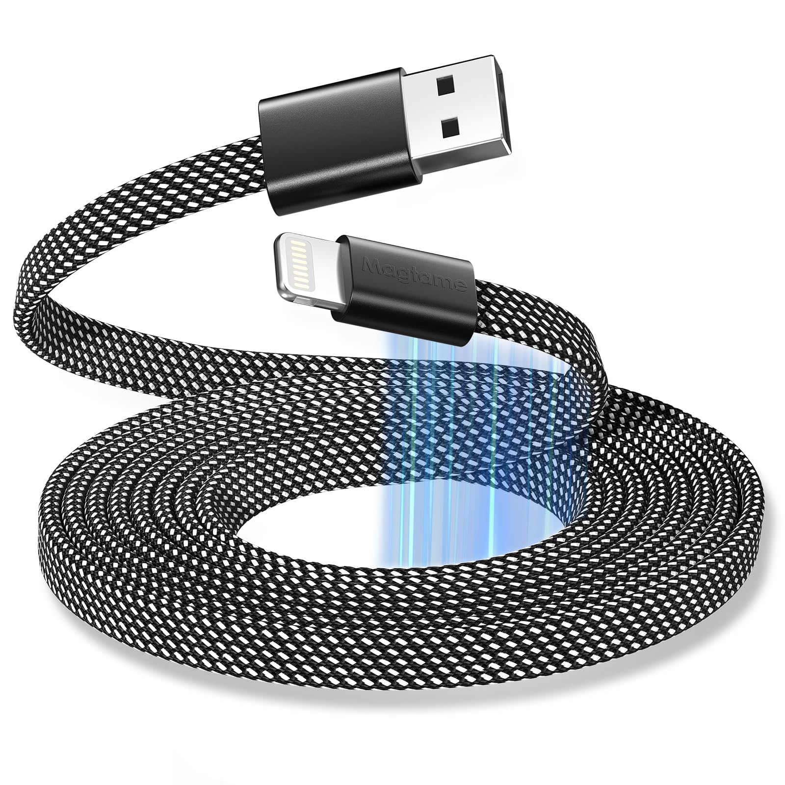 Magtame Magnetic Coiled Lightning Kabel, 1.5M MFi Certified USB A Phone Ladegerät Kabel Schnellladen, Flat Tangle Free Kabel Geflochten Kompatibel mit Phone 14 13 12 11 Pro Max XR XS X 8