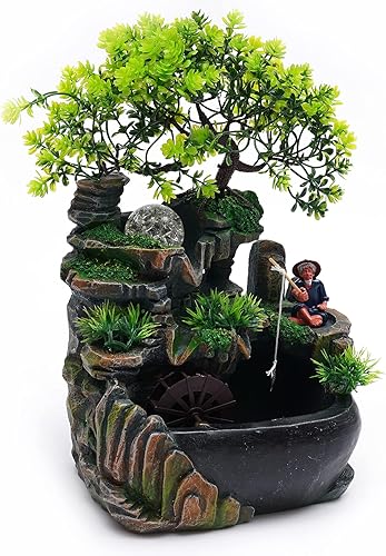 Vista 136 de Indoor Waterfall Fountain Tabletop Fountains with LED Lights,with Rolling Ball Atomizer,Lighted Illuminated Waterfall Indoor Small Rockery Desktop