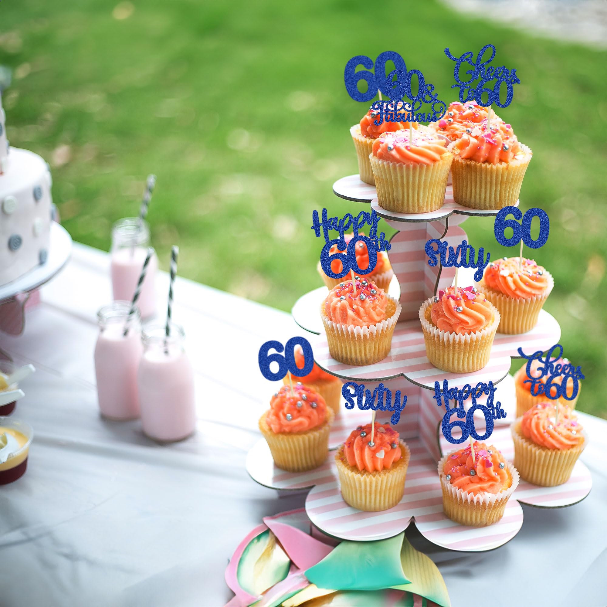 Set Van 7 Happy 60e Verjaardag Taartdecoraties – Gouden Glitter Toppers Met Hart En Ster, Inclusief 1 Caketopper, 3 Sterren En 3 Harten, Feestelijk En Veelzijdig