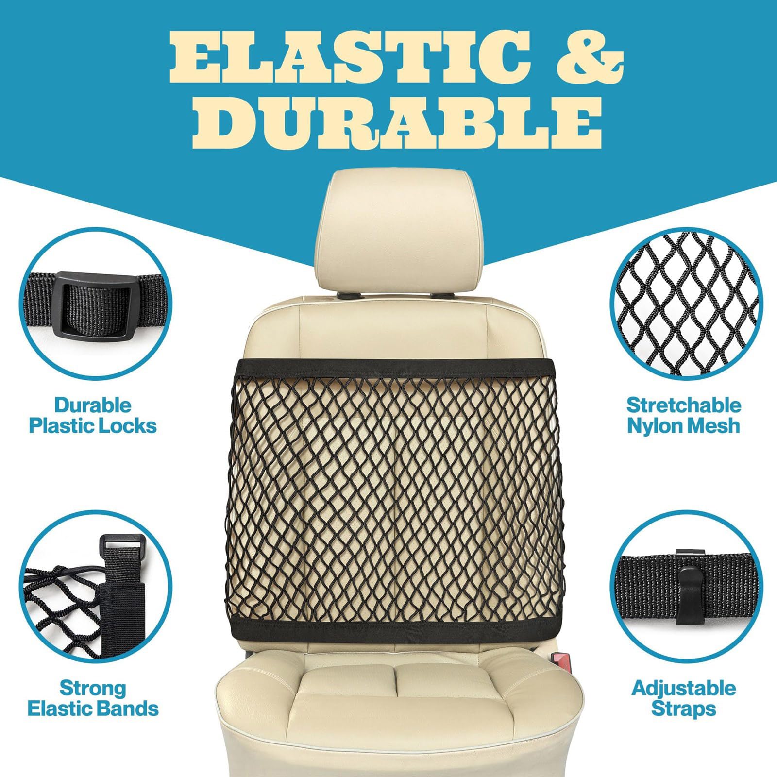 Borsa portaoggetti per sedile auto, rete elastica per auto, organizer per sedile passeggero, accessorio per auto, versatile rete elastica per auto