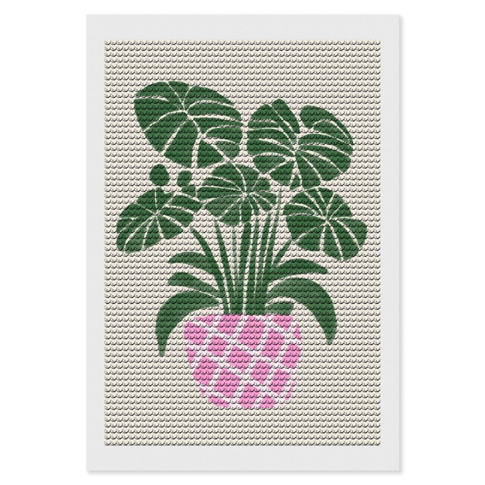 Junmoney Big Monstera Plant DIY Diamond Art Canvas Kit 8"x12", Adhesive Canvas, Easy to Enjoy, Farmhouse Decor, Festive Craft Gift