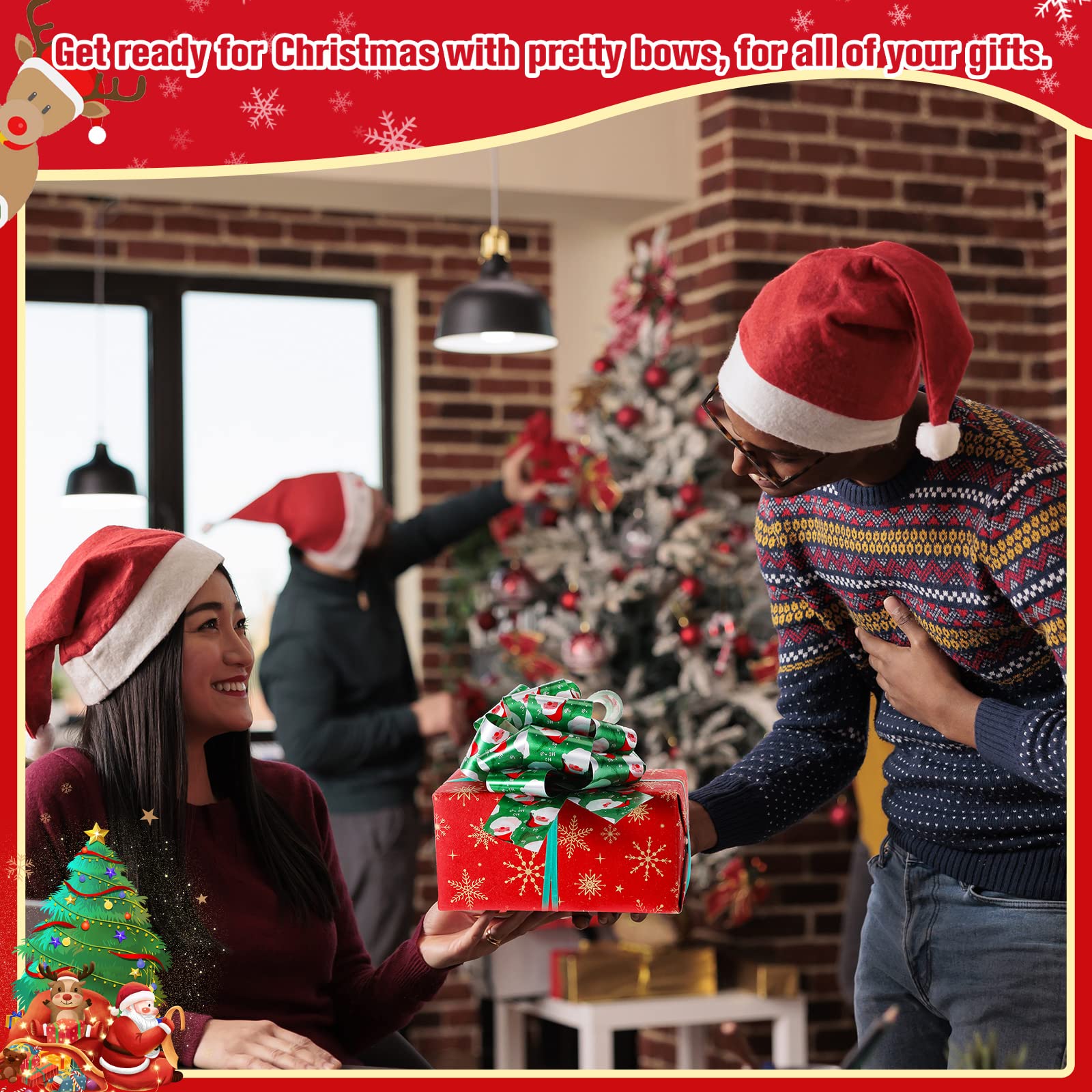 Syhood Lot de 108 nœuds à tirer avec ruban - Différents motifs - Accessoire d'emballage cadeau pour cadeaux de Noël, paniers, bouteilles de vin, décorations de Noël, mariage