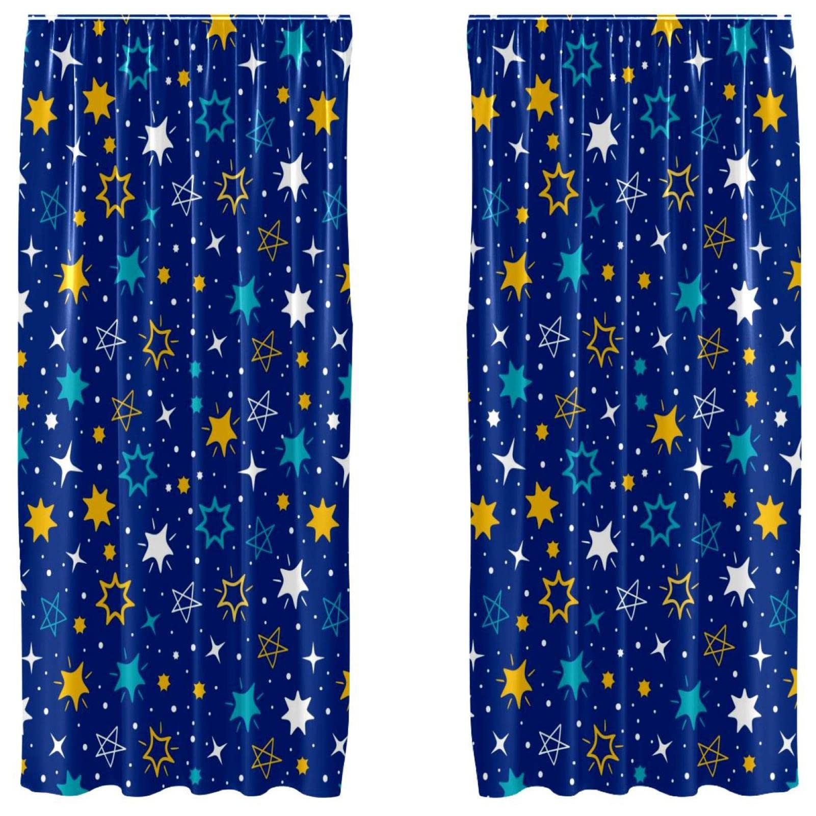 Cortinas decorativas ligeras infantiles de estrellas para dormitorio juego de 2 paneles