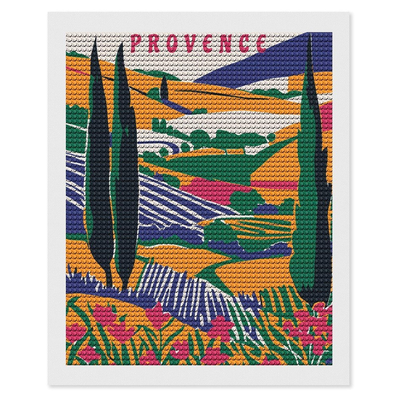 Junmoney Provence Travel Diamond Painting Canvas Set 16"x20", Boho Decor, for Craft Lovers, Easy Handmade Project, Holiday Gift Idea