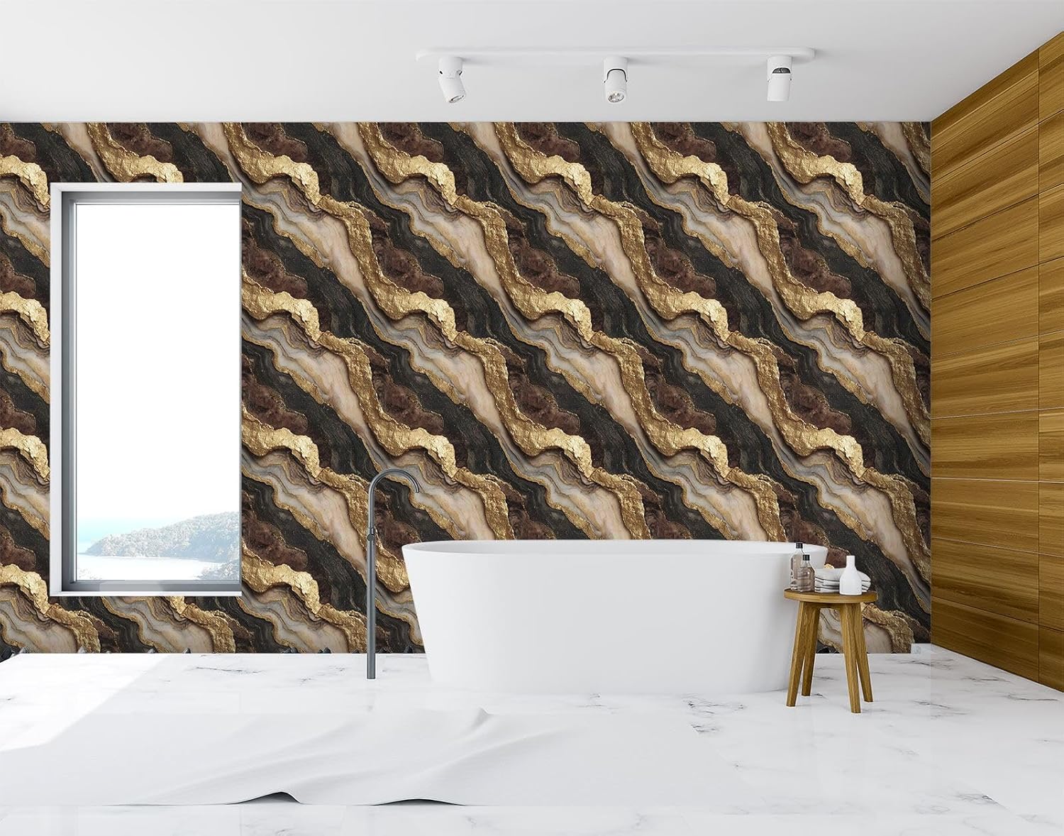 Black and Gold Marble Contact Peel and Stick Wallpaper, Modern Abstract Stone Texture Wall Decor Renter Friendly Wall Paper | 17.7" x 118", Self-Adhesive, Waterproof Vinyl