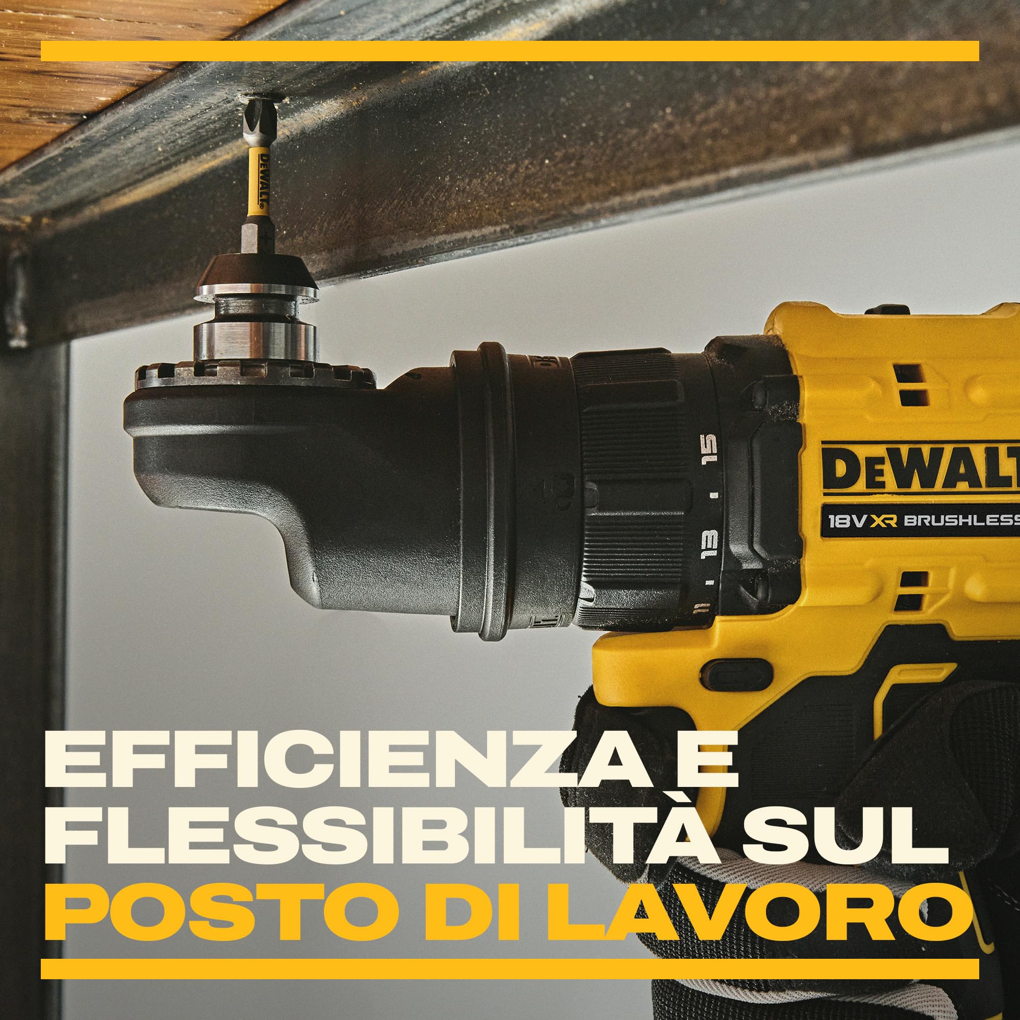 DEWALT Trapano Avvitatore Multi-Testa 18V XR con 4 Teste Intercambiabili, Borsa Morbida e Set inserti con 10 Pezzi da 57mm PH & PZ FLEXTORQ per Avvitatura, solo Utensile, DCD803KN-XJ