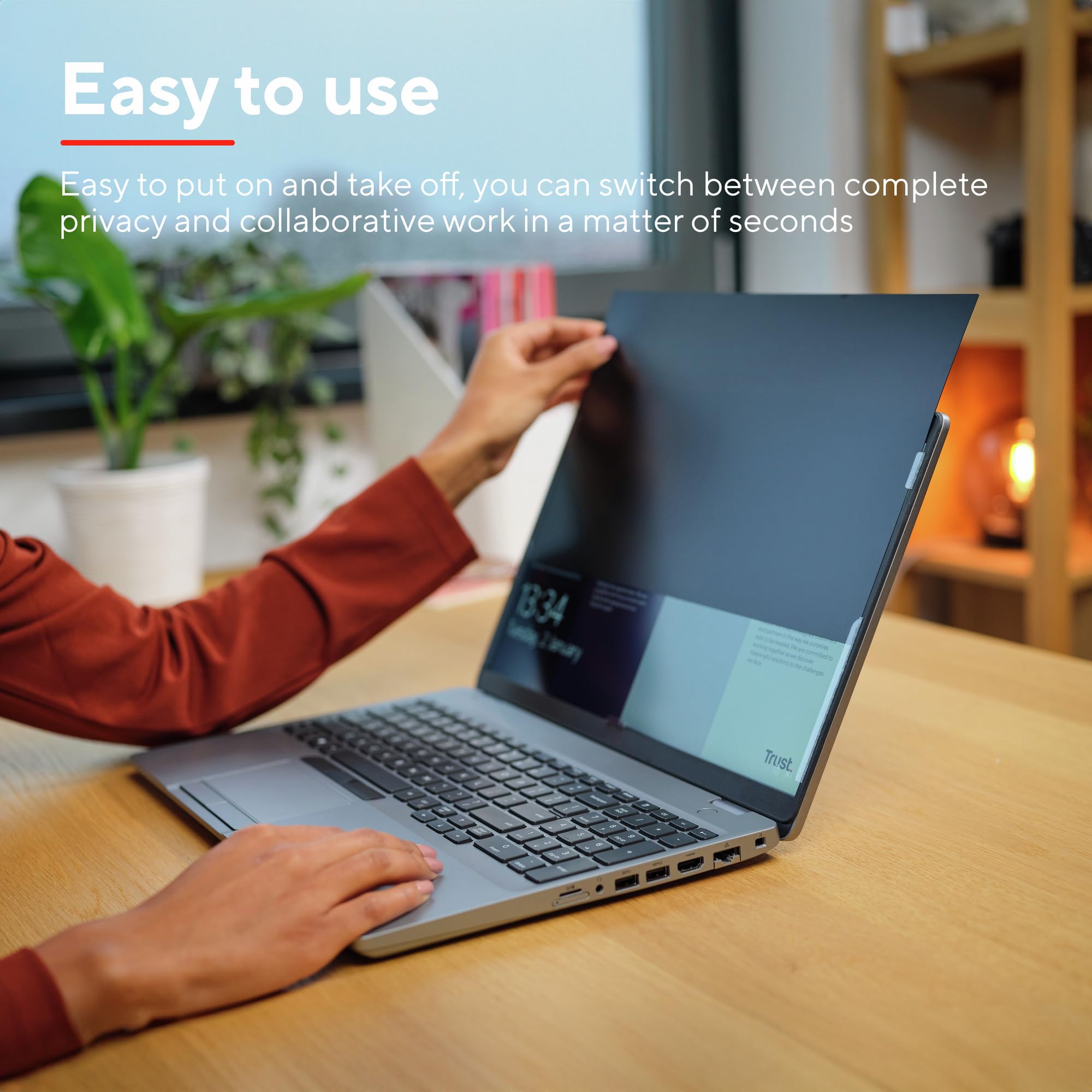 Trust Primo Privacyfilter voor 15.6 Laptop met Blauwlichtfilter, Kijkhoek 60°, Antireflectie en Bescherming tegen Krassen, Privacy Screen Protector voor Laptop Scherm HP Lenovo Dell Asus Acer