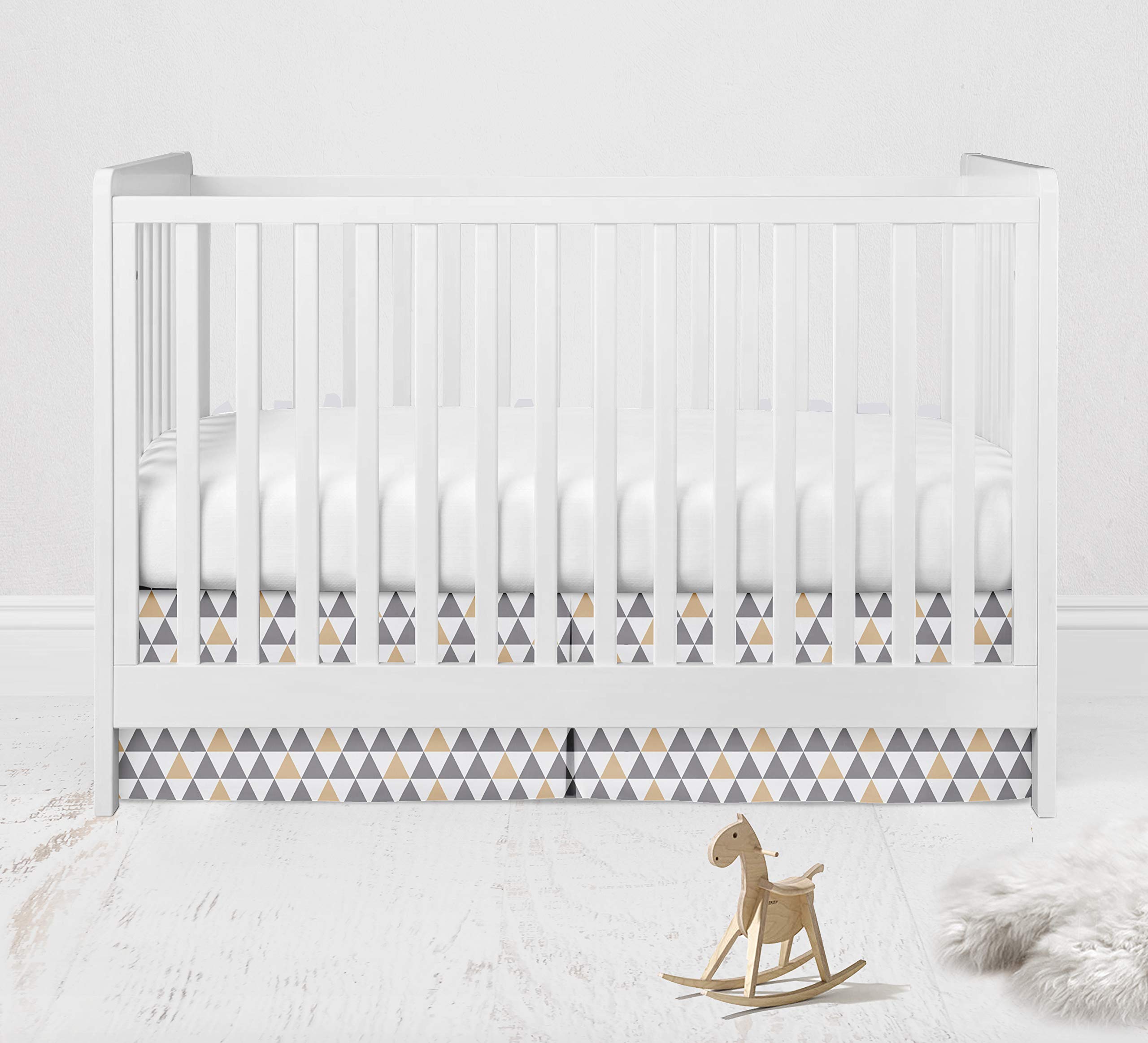 Bacati Woodlands Grey/Beige Triangles Neutral Cotton Crib/Toddler Neutral Cotton Crib Skirt Dust Ruffle, Beige/Grey