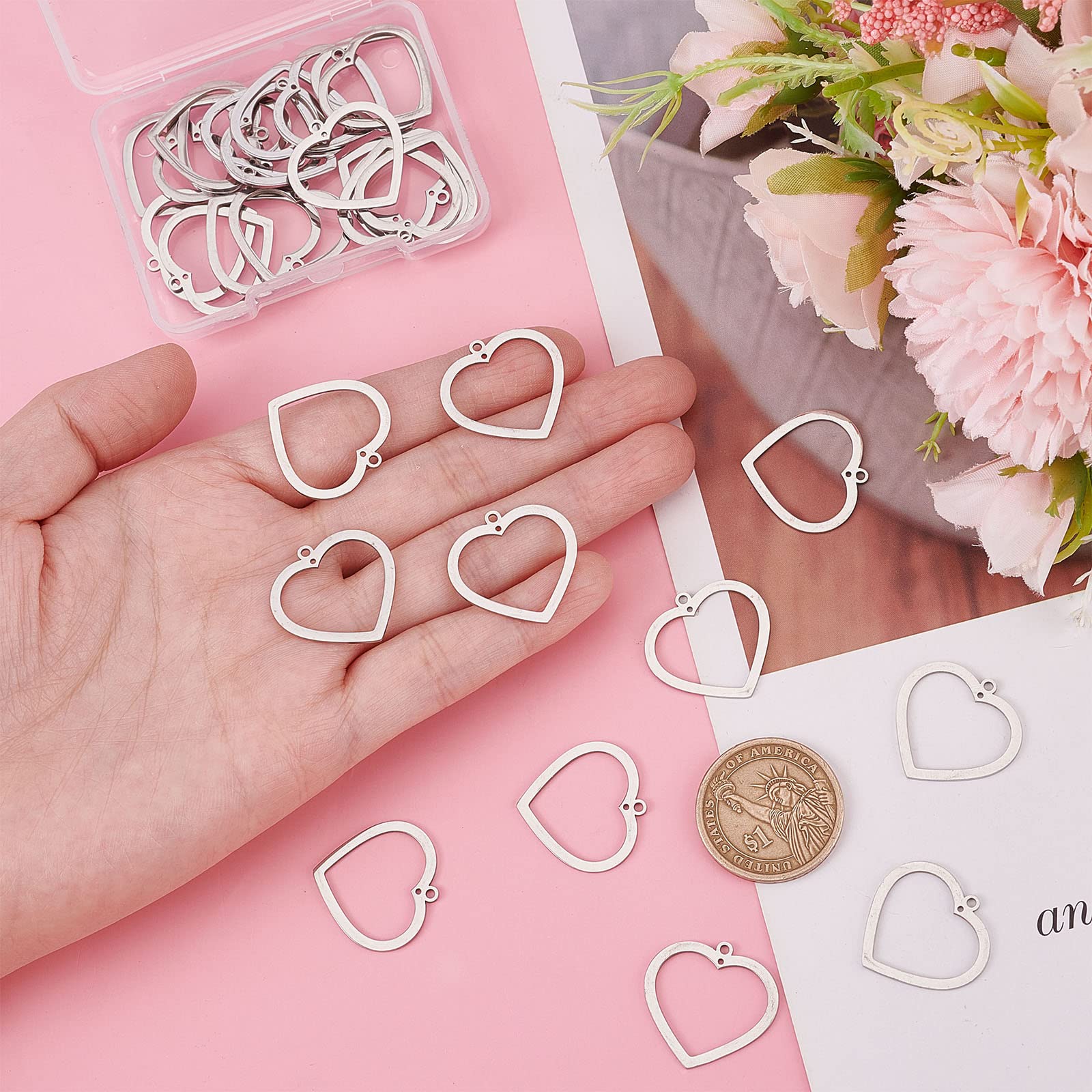M METERXITY 1 Ensemble/60pcs Ouvert Lunettes pour Résine - Creux Cadres Alliage gouttes Forme, Triangle, Rhombe, Appliquer à DIY Artisanat Pendentifs Pressé Fleurs (Argent Ton
