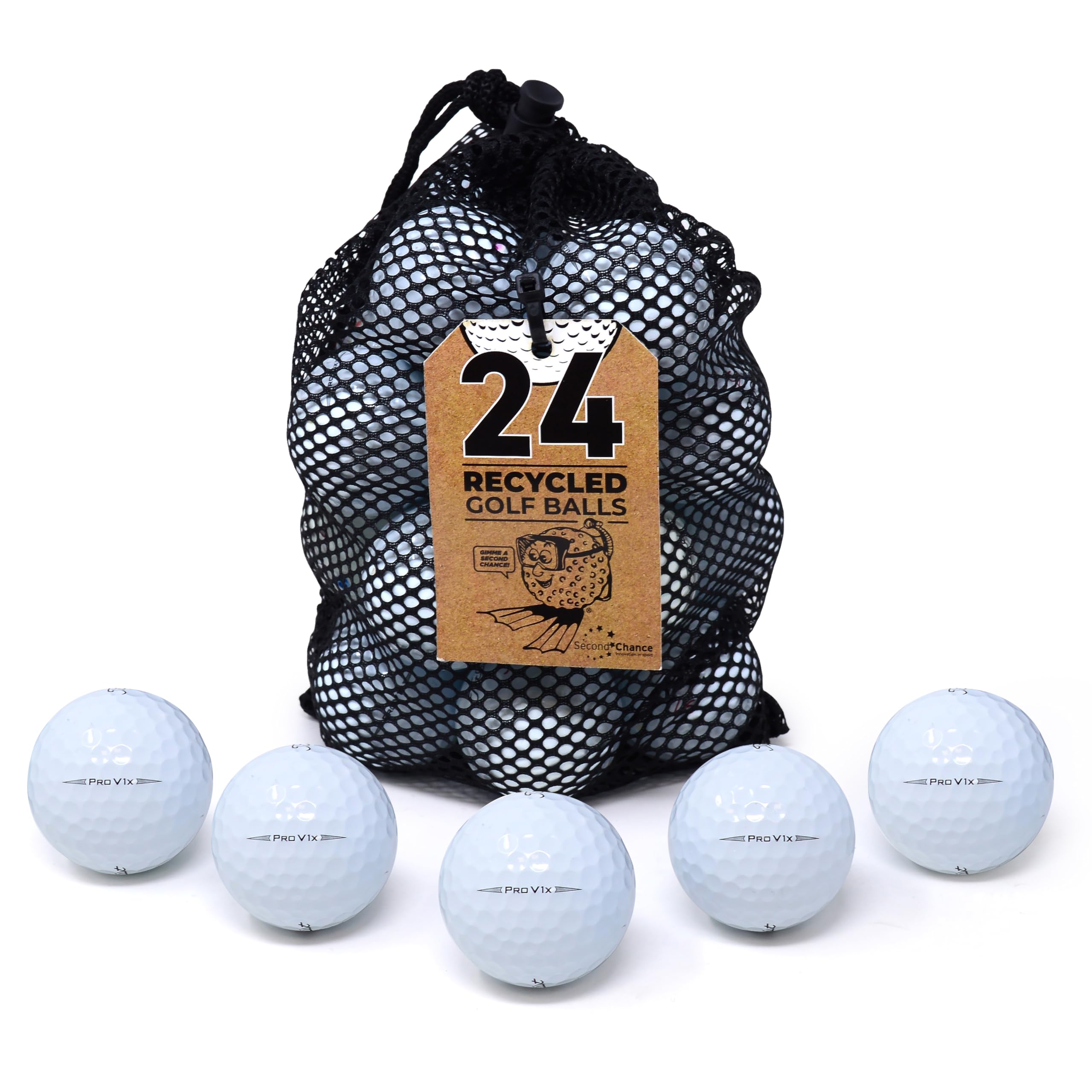Second Chance Recycled Lake Golf Balls, 24 Grade B For Titleist Pro V1X - Lake Balls From Practice & Social Games, Used Golf Balls, Ideal From Practice and Play