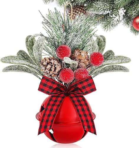 Leyndo Campana de muérdago de Navidad, campanas de muérdago, campana de muérdago, adorno de Navidad con conos de pino, bayas a cuadros, arco de