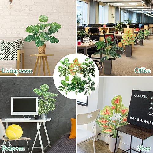 Miniatura 6 de Yunlly 6 piezas de plantas tropicales artificiales de 32 pulgadas, hojas de palmera falsas, plátano, Monstera, hojas de tortuga, palmera perenne,