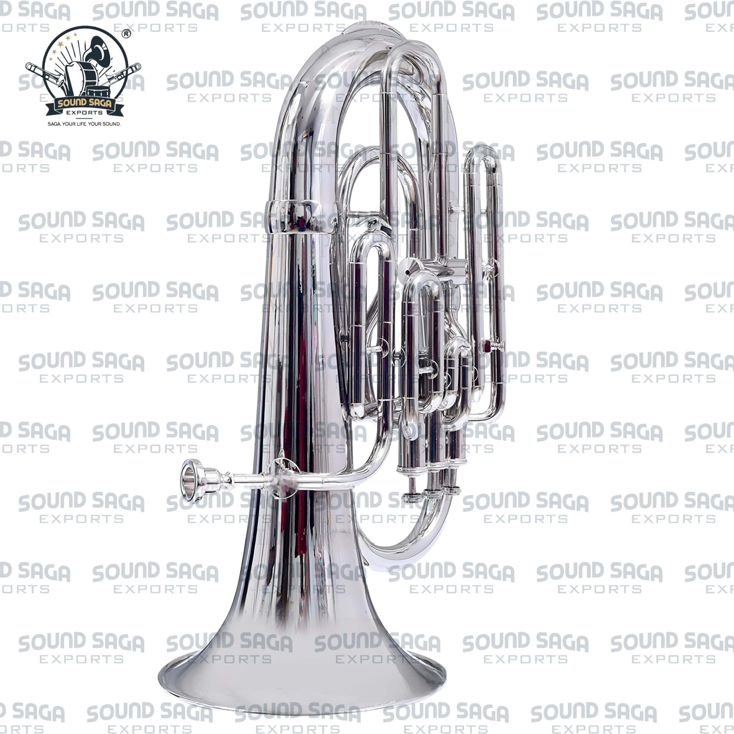 SOUND SAGA(r) Euphonium 4 Valve Bb Pitch Including Mouthpiece and Carry Case. (SILVER CHROME) - Image 3