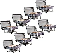 Vista 7 de Tiger Chef 8 cuartos de galón, Chafer Tamaño Completo Acero Inoxidable 2 charolas de medio tamaño y Carcasa de tacto frío de plástico., Plateado