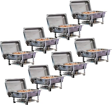 TigerChef Chafing Dish Buffet Set - Chaffing Dishes Stainless Steel - 8 Chafer and Buffet Warmer Sets with Water Pan, Food Pan, Lid