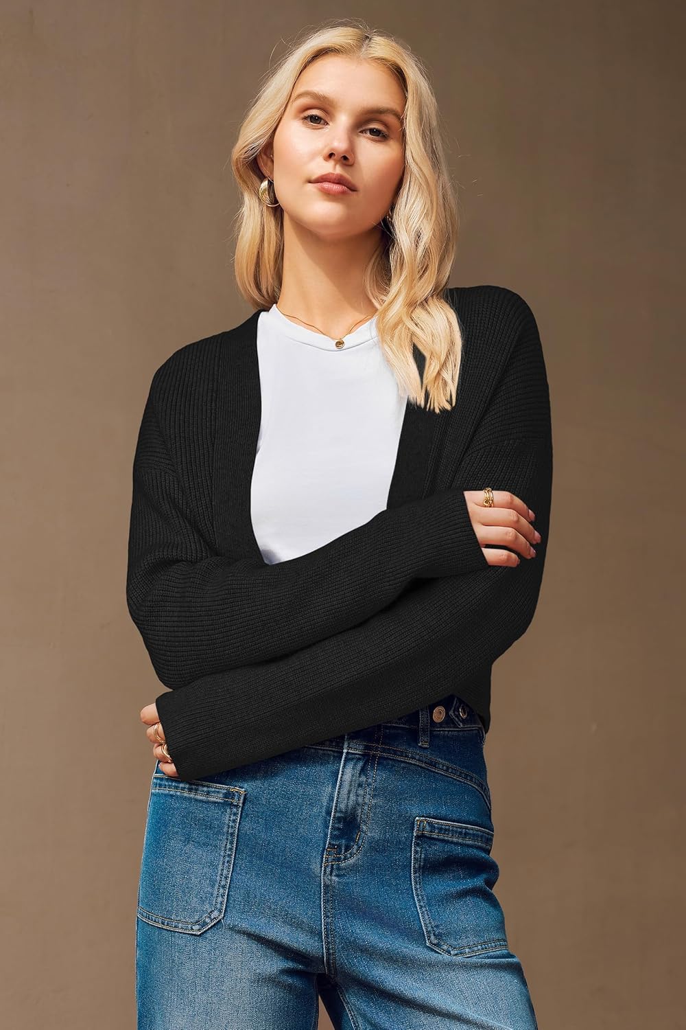 Arach&Cloz Women's Wool Blend Sweaters Cropped Cardigan Bolero Shrug for Dresses - Image 3