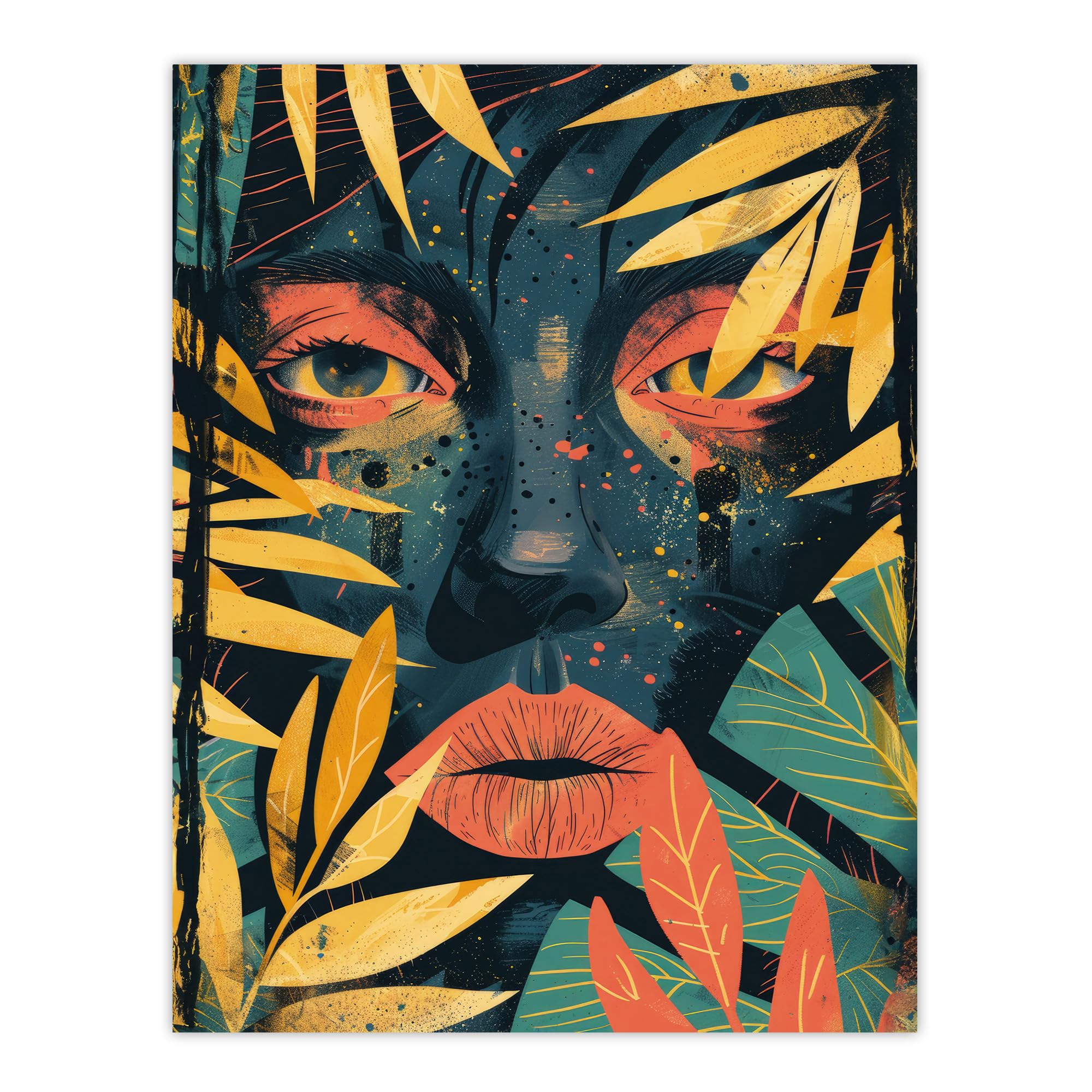 Artery8 Woman Face Behind Jungle Plant Leaves Portrait For Living Room Large Wall Art Poster Print Thick Paper 18X24 Inch