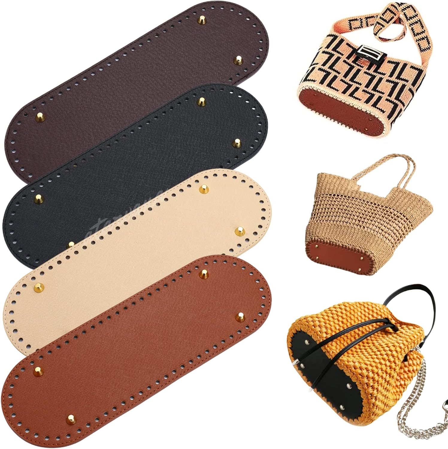 4 Pcs PU Leather Bag Bottom Shaper with Holes for DIY Bag