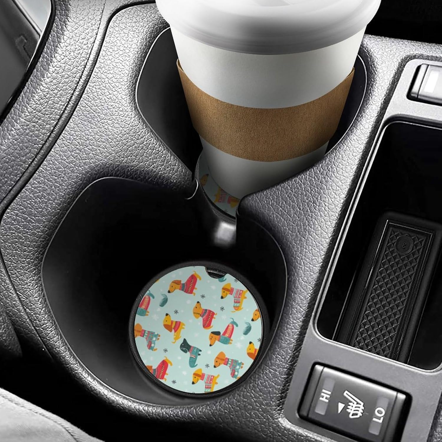 Cute Dachshund Dogs Snowflakes Cute Car Coasters 2.56 Inch Absorbent Cup Holder for Drinks Auto Interior Accessories
