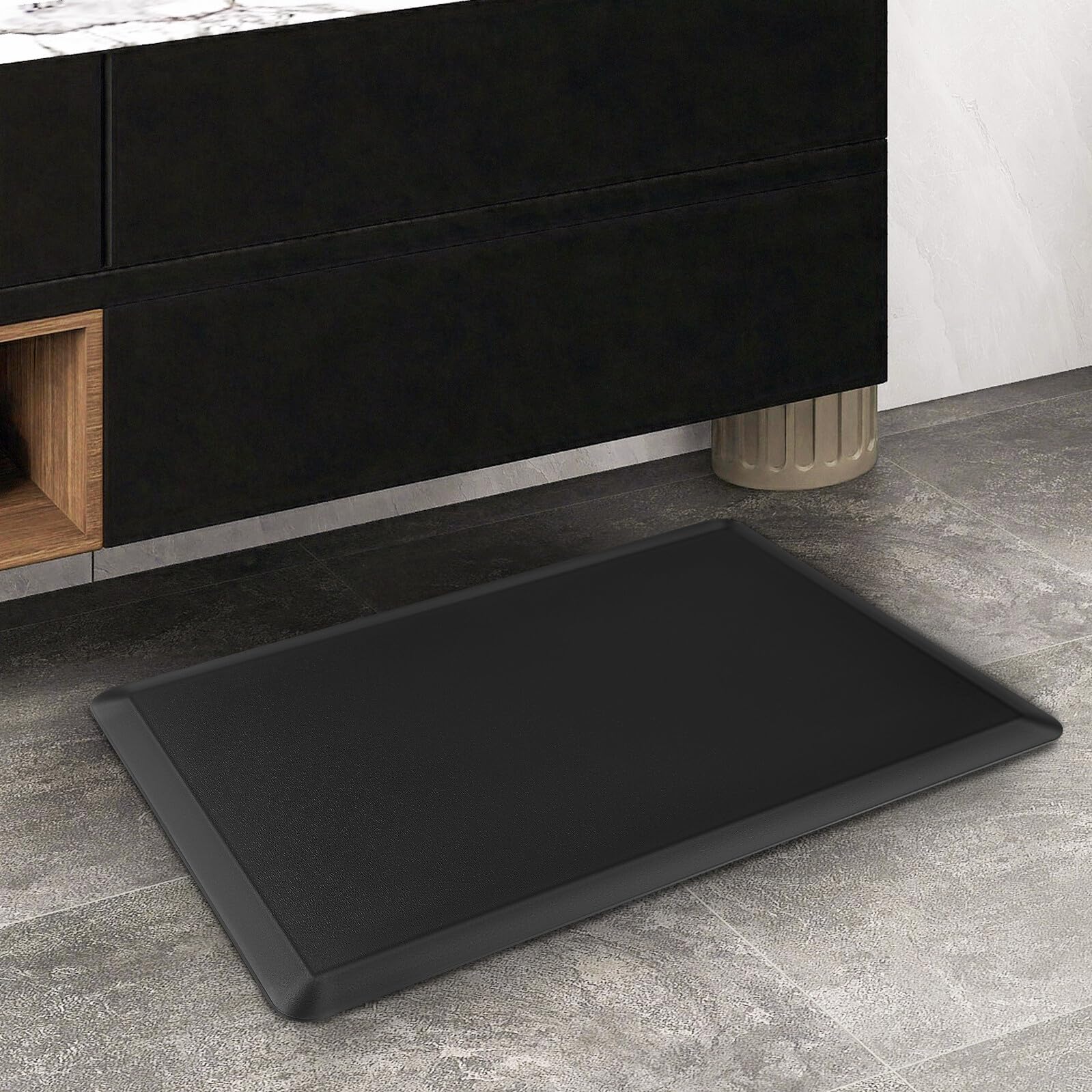 Tapis Antifatigue Antidérapant pour Sol Cuisine et Bureaux, Coussinet Confortable en PVC Haute Densité Noir 44x71x1,2 Cm pour Pauses et Espaces de Travail