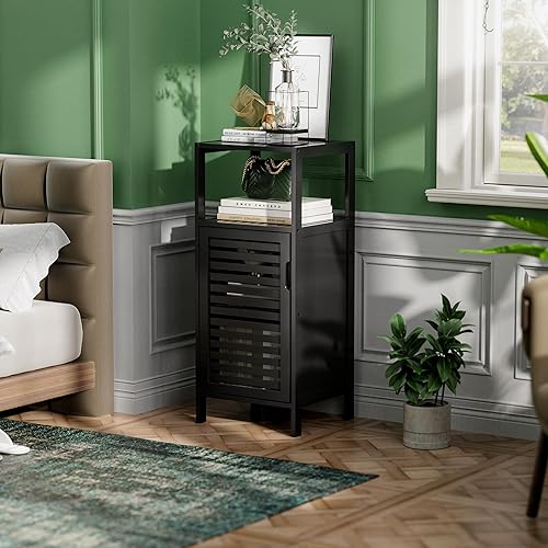 Miniatura 2 de HITNET Armario de piso de bambú, armario de baño pequeño de pie, gabinete de almacenamiento lateral estrecho de 4 niveles, armario de cocina que