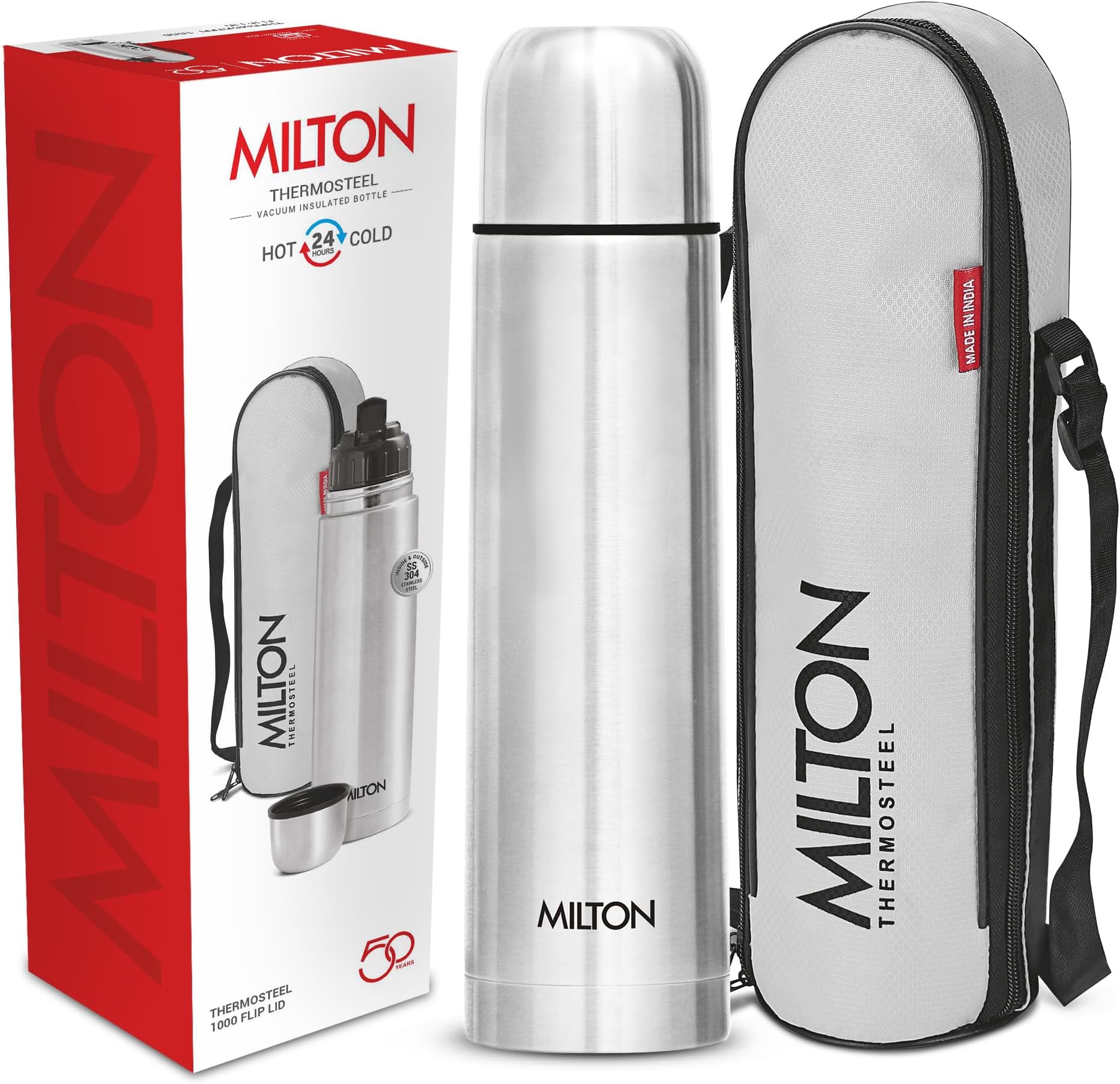 Milton Thermosteel Flip Lid Flask, 1000 milliliters, Silver